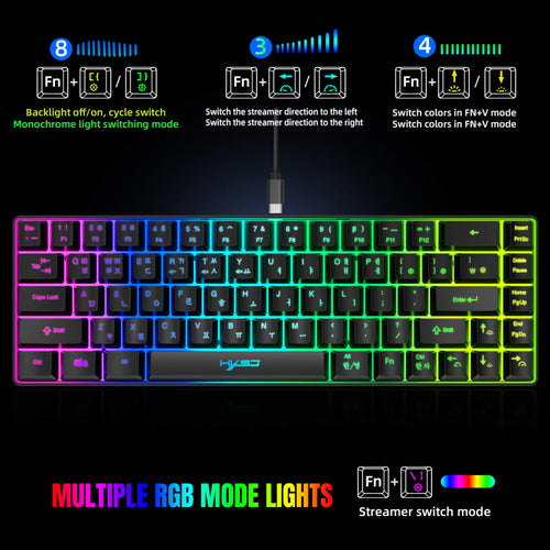 Keys Gaming Keyboard USB Wired Portable 20 RGB Backlight Korean Keyboard for Windows Laptops Computer